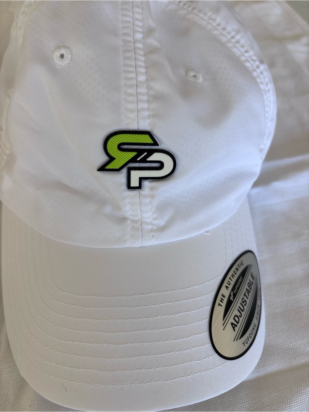 White Men's Adjustable Swim Cap with Green/Black RP Logo